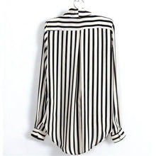 Casual Women Black White Striped Chiffon Blouse Tops Long Sleeve Shirts S M L NW