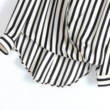 Casual Women Black White Striped Chiffon Blouse Tops Long Sleeve Shirts S M L NW