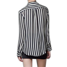 Casual Women Black White Striped Chiffon Blouse Tops Long Sleeve Shirts S M L NW