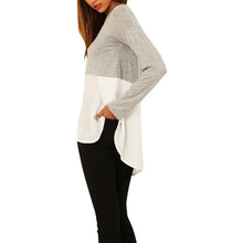 Chic Women Casual Loose Stitching Blouse Grey Shirt Crew Neck Tee Comfy Tops NW
