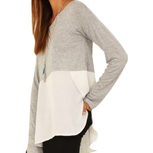 Chic Women Casual Loose Stitching Blouse Grey Shirt Crew Neck Tee Comfy Tops NW