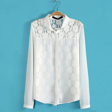 Chiffon Tops Button Down Shirt Women Blouse OL Career Stand Collar See-Through NW