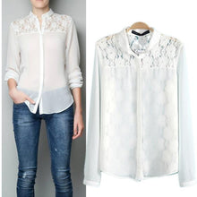 Chiffon Tops Button Down Shirt Women Blouse OL Career Stand Collar See-Through NW