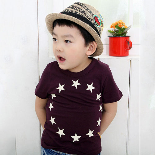 Child Boys Star Surround Printed Short Sleeve Tee Shirt Tops Baby Clothing 2-7Y NW
