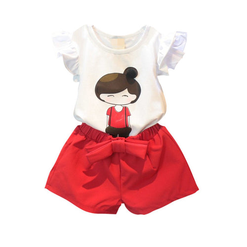 Children Baby Girls Pullover Character Girl Cute Vest Red Pants Fashion Casual Sets Hot NW