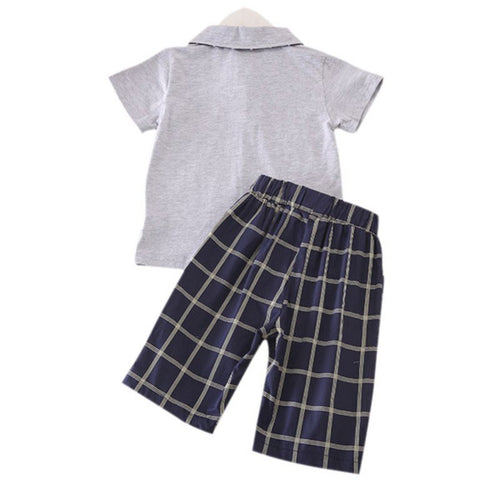 Cool Gentry Boys Outfits T-Shirt Tops Plaid Pants Mustache Tie Set Clothes TF99 NW