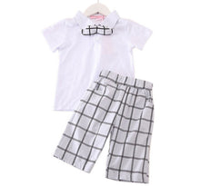 Cool Gentry Boys Outfits T-Shirt Tops Plaid Pants Mustache Tie Set Clothes TF99 NW