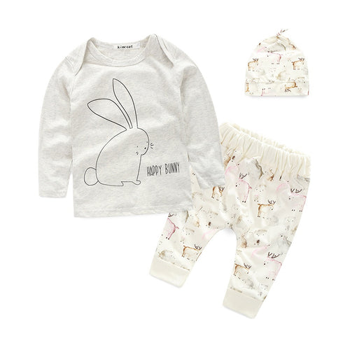 Cotton 3PCS Infant Newborn Baby Boy Long Sleeve Tops Pants Hat Sets Clothes Outwear NW