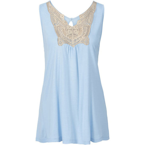 Cozy Women Fashion Lace Collar Stitching Cotton Vest Tops Casual Sleeveless Tank Tops NW
