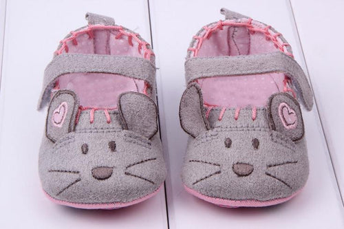 Cute Baby Girls First walkers Cotton Grey Cartoon Mouse Soft with Pattern Shading Soft Sole Baby Toldder Prewalkers Shoe 3 size NW