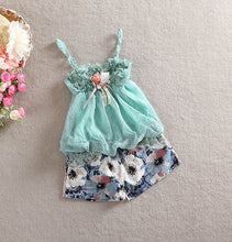 Cute Baby Girls Lace Sleeveless Clothes Set Children Girl Tops Floral Short Pants Outfits Set NW