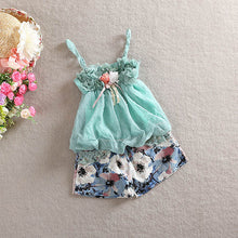 Cute Baby Girls Lace Sleeveless Clothes Set Children Girl Tops Floral Short Pants Outfits Set NW