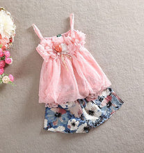 Cute Baby Girls Lace Sleeveless Clothes Set Children Girl Tops Floral Short Pants Outfits Set NW