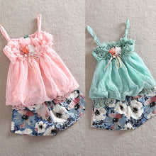 Cute Baby Girls Lace Sleeveless Clothes Set Children Girl Tops Floral Short Pants Outfits Set NW