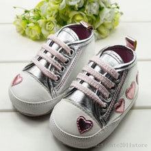 Cute Kid Toddler Baby Girl Silver Crib Heart Soft Shoes Walking Sneaker 0-18 M ping NW