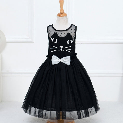 Cute Lace Bow Ball Gown Party Dresses Cartoon Cat Girl Sleeveless Dresses Tulle Girl Dress NW