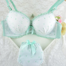 Cute Lady Girls Heart Print Gather Bra Knicker Sets Push Up Padded Brassiere 32-36 B C79 NW