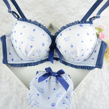 Cute Lady Girls Heart Print Gather Bra Knicker Sets Push Up Padded Brassiere 32-36 B C79 NW