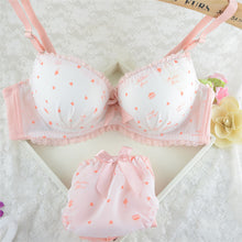 Cute Lady Girls Heart Print Gather Bra Knicker Sets Push Up Padded Brassiere 32-36 B C79 NW