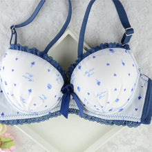 Cute Lady Girls Heart Print Gather Bra Knicker Sets Push Up Padded Brassiere 32-36 B C79 NW