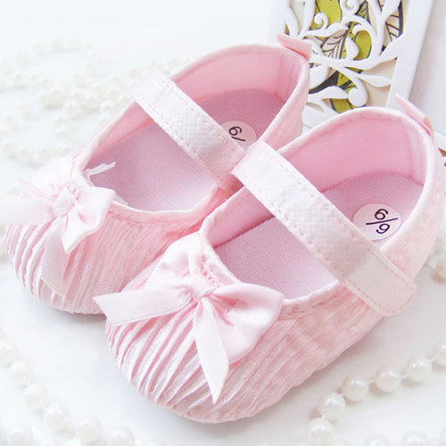 Cute Toddler Baby Kids Girls Bowknot Satin Crib Shoes Princess Shoes First Walkers Size 0-18M NW
