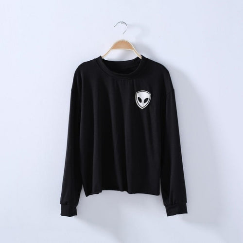 Embroidery ET Aliens Hoodies Sweatshirts harajuku Crew neck Sweats Women Clothing Feminina Loose Short Fleece Jumper Sweats NW