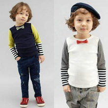 Fashion Baby Boys Bowties Stripes Long Sleeve T-shirt Shirt Tops Toddler Clothes NW