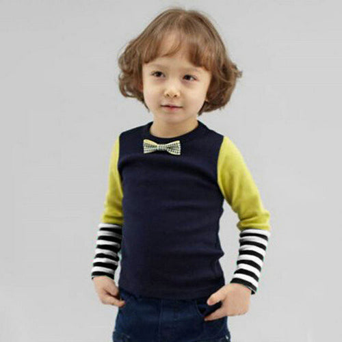 Fashion Baby Boys Bowties Stripes Long Sleeve T-shirt Shirt Tops Toddler Clothes NW