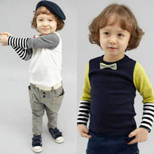 Fashion Baby Boys Bowties Stripes Long Sleeve T-shirt Shirt Tops Toddler Clothes NW