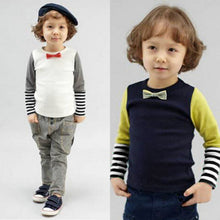 Fashion Baby Boys Bowties Stripes Long Sleeve T-shirt Shirt Tops Toddler Clothes NW
