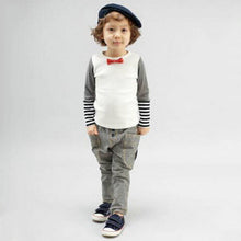 Fashion Baby Boys Bowties Stripes Long Sleeve T-shirt Shirt Tops Toddler Clothes NW