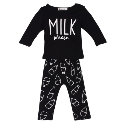 Fashion Baby Girl Clothes Unisex Long Sleeve Letter Milk T-shirt Pants Newborn Infant Boy Clothing SetLQ NW