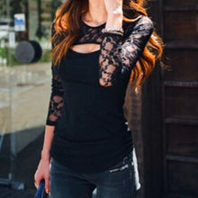 Fashion Black Women Ladies Bodycon Lace Long Sleeve Slim Hollow T Shirt Tops NW