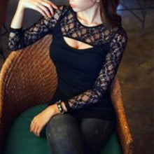 Fashion Black Women Ladies Bodycon Lace Long Sleeve Slim Hollow T Shirt Tops NW
