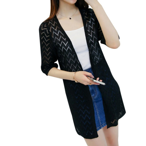 Fashion Knitted Cardigan Loose Hollow Half Sleeve Women Sweater Female Long Cardigans Women's Coats Sweaters Outerwear 7 Colors NW