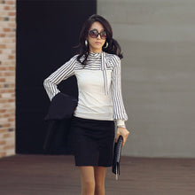Fashion OL Black White Striped Women Blouses Shirts Women Clothing Casual Shirts Bowknot Long Sleeve Tops LZH7 NW