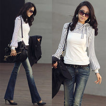 Fashion OL Black White Striped Women Blouses Shirts Women Clothing Casual Shirts Bowknot Long Sleeve Tops LZH7 NW