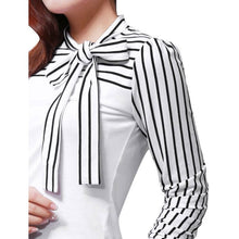 Fashion OL Black White Striped Women Blouses Shirts Women Clothing Casual Shirts Bowknot Long Sleeve Tops LZH7 NW