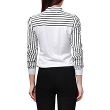 Fashion OL Black White Striped Women Blouses Shirts Women Clothing Casual Shirts Bowknot Long Sleeve Tops LZH7 NW