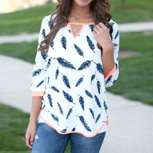 Fashion Women Blusas V-neck Long Sleeve Cotton Loose Shirts Casual Leaves Print Blouses TopsHG NW