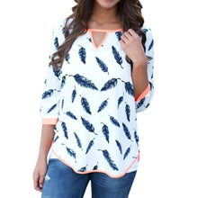 Fashion Women Blusas V-neck Long Sleeve Cotton Loose Shirts Casual Leaves Print Blouses TopsHG NW