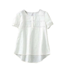 Fashion Women Cotton Linen Elegant Embroidery Hollow out Blouse O-neck Short Sleeve white shirts XL Plus Size casual tops LZH7 NW