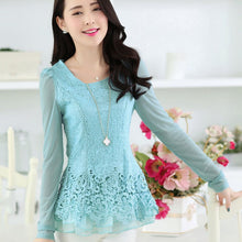 Fashion Women Floral Chiffon Tops Long Sleeve Lace Crochet Shirt Casual Blouse NW