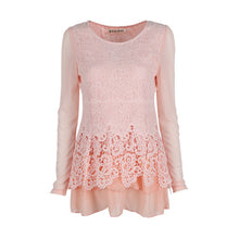 Fashion Women Floral Chiffon Tops Long Sleeve Lace Crochet Shirt Casual Blouse NW