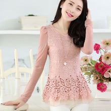 Fashion Women Floral Chiffon Tops Long Sleeve Lace Crochet Shirt Casual Blouse NW