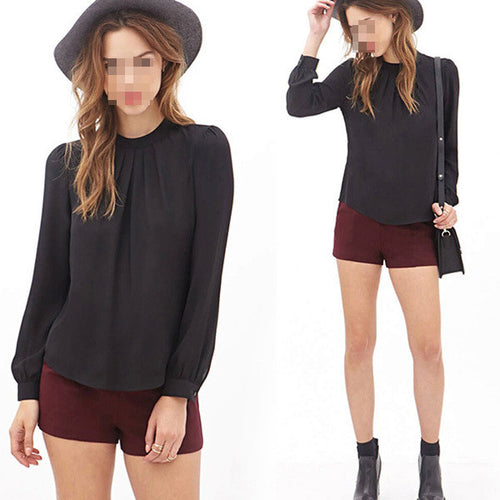 Fashion Women Ladies Chiffon OL Blouses Long Sleeve Crew Neck Loose Tops Shirt NW