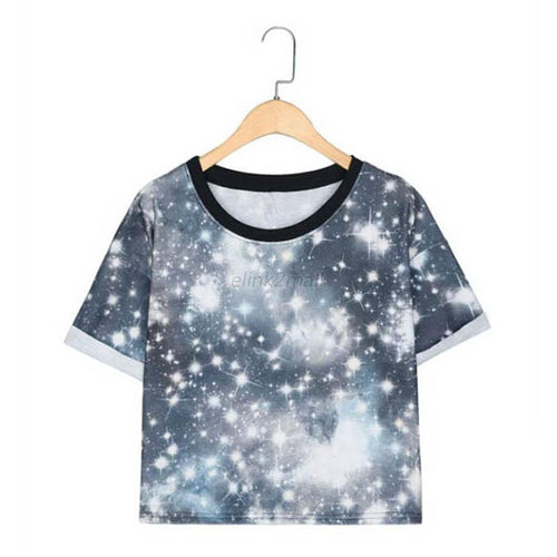 Fashion Women Midriff Crop Tops Floral Letters Print Top Loose Tees NW
