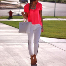 Fashion Womens Casual Short Sleeve T-shirts Sexy Loose Chiffon Tops S-XL NW