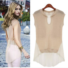 Fashion Womens Sleeveless Chiffon Splicing Irregular Hem Shirts Blouse Tops NW