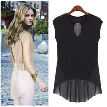 Fashion Womens Sleeveless Chiffon Splicing Irregular Hem Shirts Blouse Tops NW